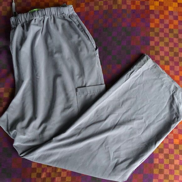 Jockey Relaxed Fit Drawstring Scrub Pants in Pewter w/Lime Green Detail 2X - Picture 1 of 7